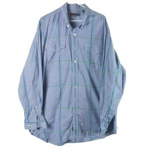 Roper Mens 2XL Blue & Green Plaid Long Sleeve Button Down Shirt 100% Cotton